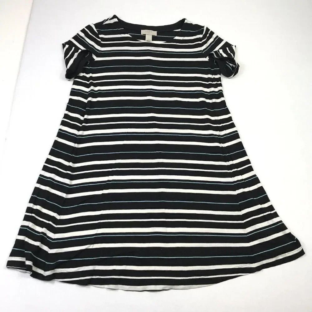 LOFT Womens Babydoll Dress Striped Stretch Knit Short Sleeve Pullover PXS Petite